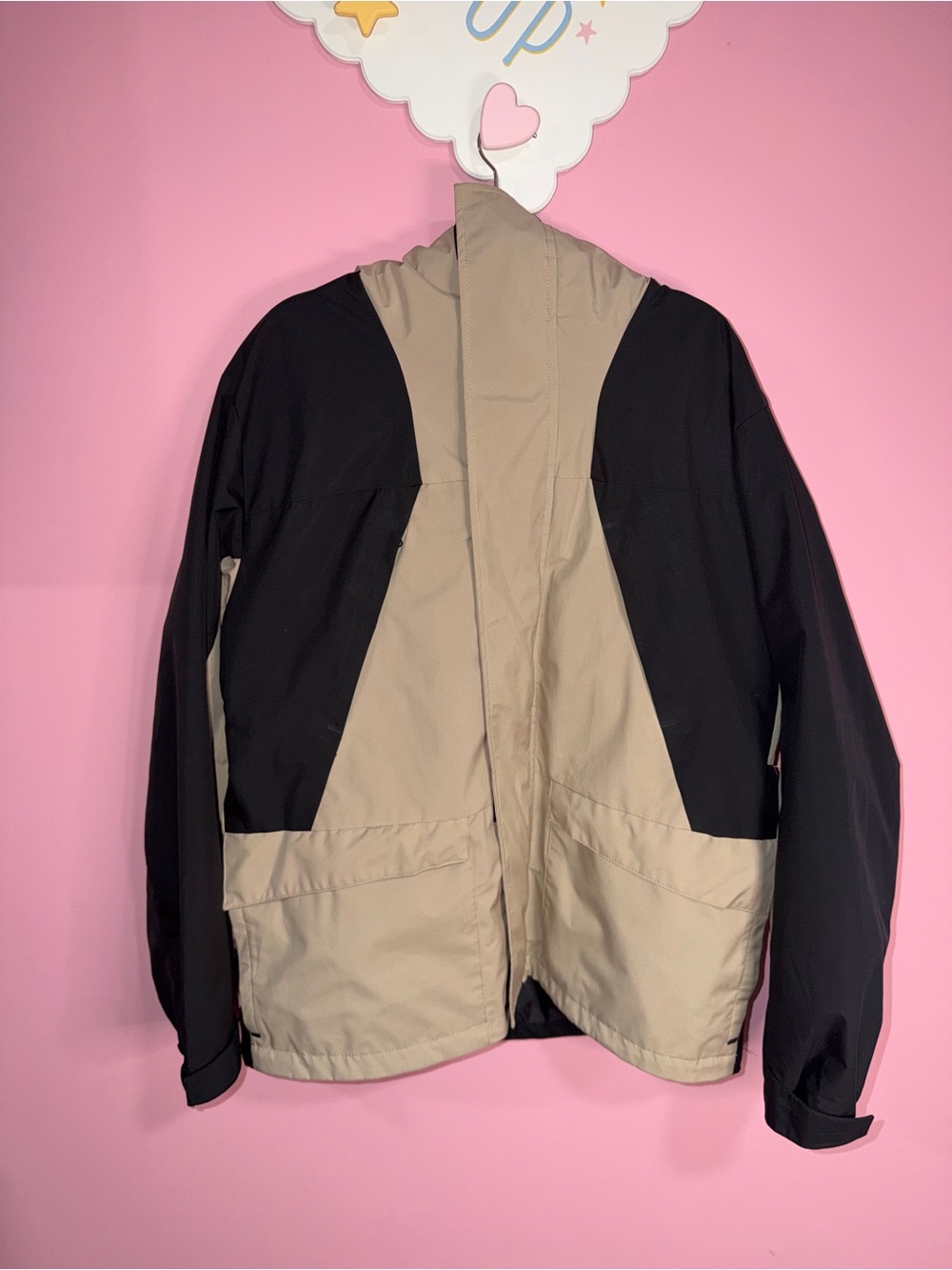 H&M Men's Two-Tone Hooded Jacket in Beige and Black